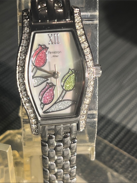 Armitron Accessories - Armitron Silver Watch with Pink and Green Flower Accents